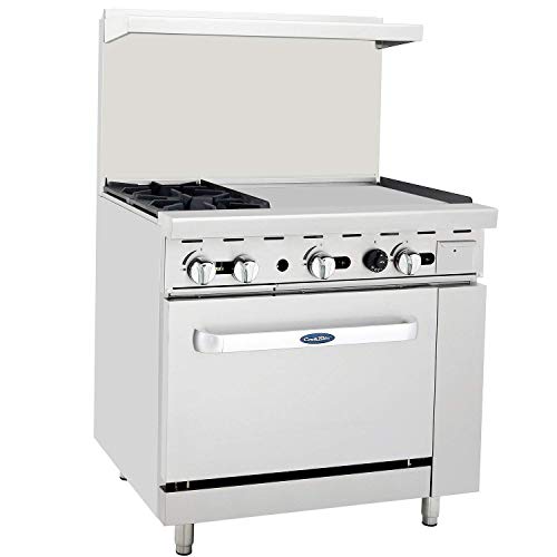 CookRite ATO-2B24G Commercial Restaurant 24' Manual Griddle 2 Burner Hotplates Liquid Propane Range Cooks Standard Oven 36' - 121,000 BTU