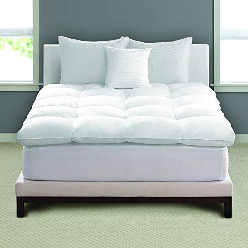 Pacific Coast Feather Luxe Loft Baffle Box Feather Bed, Natural-fill Mattress Topper, Hypoallergenic, Queen, White