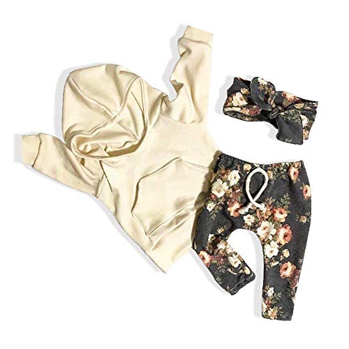 Baby Girl Clothes Long Sleeve Hoodie Sweatshirt Floral Pants with Headband Outfit Sets(12-18 Months)