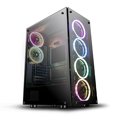 darkFlash Phantom Black ATX Mid-Tower Desktop Computer Gaming Case USB 3.0 Ports Tempered Glass Windows with 6pcs 120mm LED DR12 RGB Fans Pre-Installed