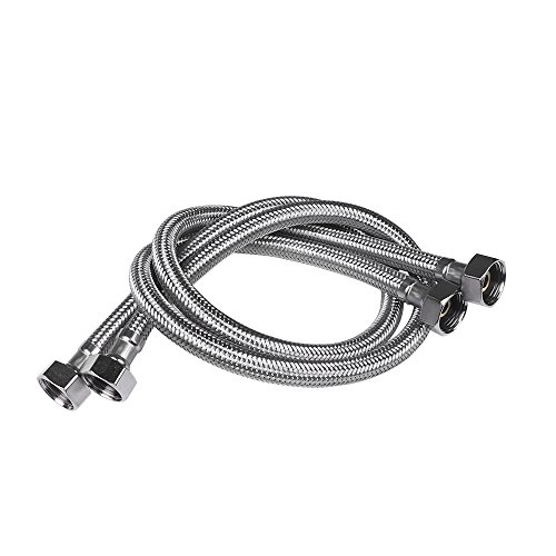 Vataler Faucet Line Connector Braided 304 Stainless Steel Supply Hose 1/2 I.P. Female Thread to 1/2 I.P. Female Straight Thread Faucet Hose Replacement (One Pair) (24 Inch)