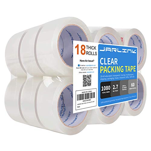 JARLINK Clear Packing Tape (18 Rolls), Heavy Duty Packaging Tape for Shipping Packaging Moving Sealing, 2.7mil Thick, 1.88 inches Wide, 60 Yards Per Roll, 1080 Total Yards