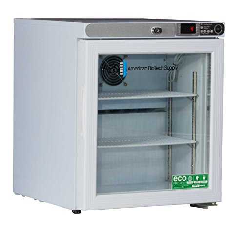 American BioTech Supply ABT-HC-UCFS-0104G Premier Undercounter Refrigerator, Freestanding, Glass Door, 1 cu. ft. Capacity, White