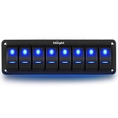 Nilight 8 Gang Rocker Switch Aluminum Panel Toggle Dash 5 Pin ON/Off Pre-Wired Switches Rocker Switch Panel Waterproof Switches for 12V/24V Automotive Cars Marine Boats RVs Trailers,2 Years Warranty