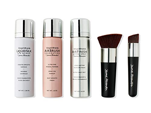 MagicMinerals Deluxe AirBrush Foundation Set by Jerome Alexander, 5 Piece Spray Foundation Kit, Warm Medium