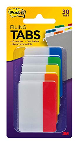 Post-it Tabs, 2 in, Solid, Assorted Colors, Sticks Securely, Removes Cleanly, Great for Binders, Notebooks and File Folders, 6 Tabs/Color, 5 Colors, 30 Tabs/Pack, (686-ROYGB), Assorted Primary Colors