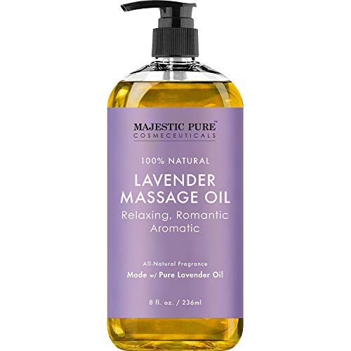 MAJESTIC PURE Lavender Massage Oil For Men and Women - Great For Calming, Soothing and to Relax - Blend of Natural Oils For Therapeutic Massaging and Aromatherapy - 8 fl oz.  