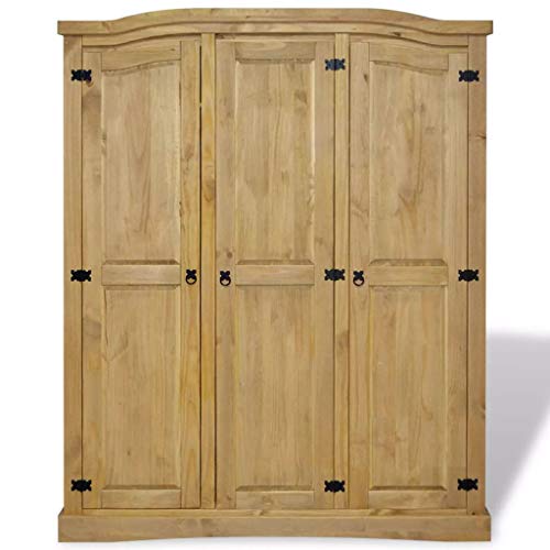 Extaum Large Wood Wardrobe Mexican Pine Corona 3 Doors Armoire Wardrobe Closet for Clothes