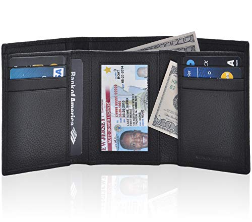 Trifold Wallets for Men - Real Leather RFID Protected Front Pocket Travel Wallet