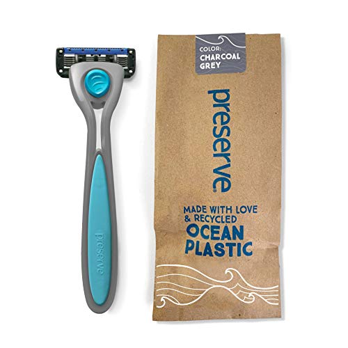 Preserve POPi Shave 5 Razor System Made with Recycled Ocean Plastic and 5-blade cartridge (Recycled Ocean Plastic: Charcoal Grey)