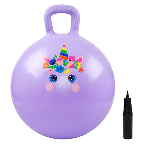 EVERICH TOY Space Hopper Ball with Air Pump:45cm Diameter/17.7in for Age 7-9-Hopping Toy for Outdoor Indoor Game-Bouncing Balls for Kids (Unicorn)