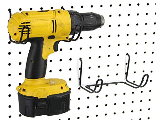 Pegboard Drill Holder, 2 Pack - Black, Steel - Hooks to Any Peg Board - Pegboard Organization Accessory - Add to Pegboard in Your Tool Shed, Garage, or Workbench