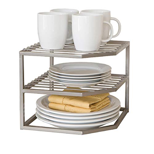 Seville Classics 2-Tier Corner Shelf Counter and Cabinet Organizer, Platinum