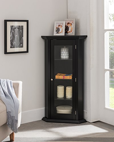 Kings Brand Furniture - Corner Curio Storage Cabinet with Glass Door, Black Finish