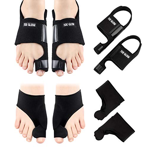 Bunion Corrector & Bunion Relief Protector Sleeves Kit - 4 Pieces Bunion Splints Big Toe Straightener for Hallux Valgus Aid Surgery (M:Women Size 4.5-7, Black + Black)