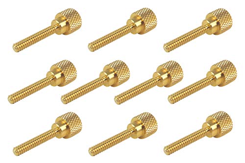 10 Pack 6-32 x 3/4 Inch Threads Solid Brass Diamond Knurled Thumb Screws with Straight Shoulders Right-Hand Threads SAE Flat Tip Uncoated (6-32 x 3/4 inch Long Threads)