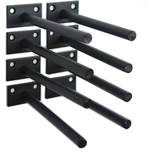 8 Pcs 6' Black Solid Steel Floating Shelf Bracket Blind Shelf Supports - Hidden Brackets for Floating Wood Shelves - Concealed Blind Shelf Support – Screws and Wall Plugs Included