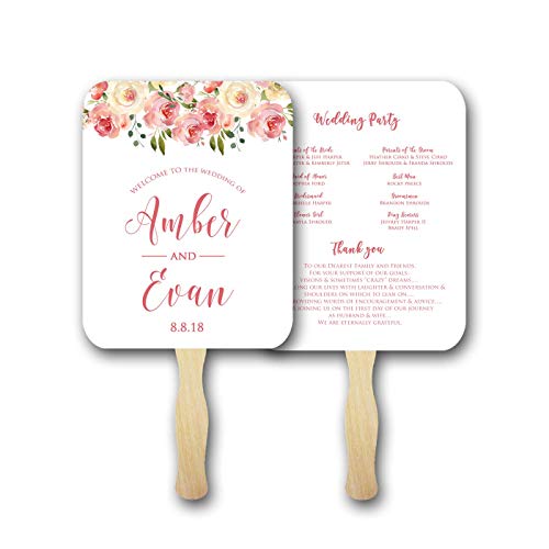 Wedding program fans/Personalized Wedding fans for guests/Wedding favors/Wedding fan program/Floral, Set of 100 fully assembled