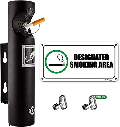 STRIIVE Wall Mounted Outdoor Cigarette Butt Receptacle Kit w/Smoking Sign