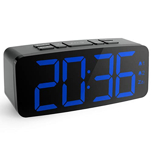 HAPTIME Digital Alarm Clock Radio: 6.2” Large LED Display with 4 Brightness Dimmer, Dual Alarms, Snooze, 12/24H, FM Radio with Sleep Timer, Blue Digits Clock for Home Bedside Bedroom