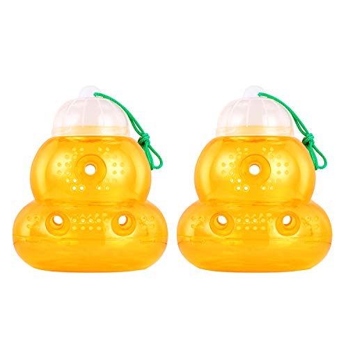 Wuhostam Plastic Wasp Trap for Hornet Bees Yellow Jackets, 2 Pack,Reusable Hanging Outdoor