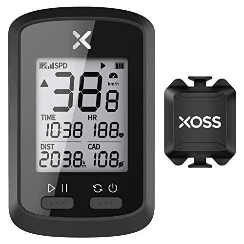 XOSS G+ GPS Bike Computer ANT+ with Smart Cadence Sensor, Bluetooth Cycling Computer, Wireless Bicycle Speedometer Odometer, Waterproof MTB Tracker Fits All Bikes (Support Heart Rate Monitor)