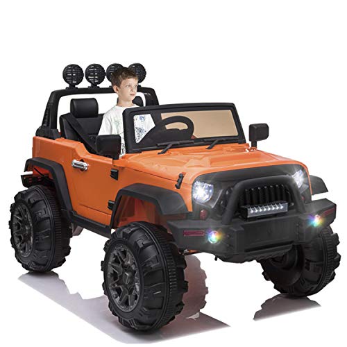 OTTARO Kids Electric Car,12V Battery Powered Wheels Car for Kids,Ride on Cars Trucks Motorized Vehicles w/ Parental Remote Control, LED Lights, MP3 Player,Safety Belt,Spring Suspension（Orange）