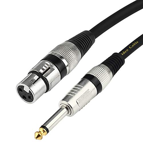 TISINO Female XLR to 1/4 (6.35mm) TS Mono Jack Unbalanced Microphone Cable Mic Cord for Dynamic Microphone - 6.6 FT/2 Meters