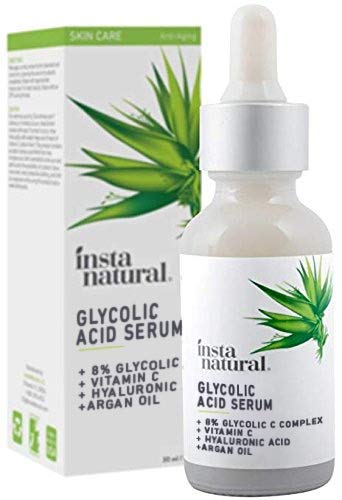 Glycolic Acid Serum - Blackhead Remover & Acne Treatment - Intensive Exfoliator & Anti-Aging Wrinkle Renewal Remedy - Reduce Wrinkles & Scars - With Vitamin C & Hyaluronic Acid - InstaNatural - 1 oz