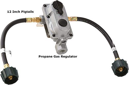 Flame King (KT12ACR6) 2-Stage Auto Changeover LP Propane Gas Regulator With Two 12 Inch Pigtails For RVs, Vans, Trailers