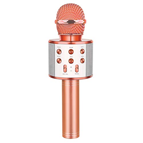 Toys for 3-12 Year Old Boys Girls, Fricon Portable Bluetooth Wireless Microphone Karaoke Machine with Speaker for Kids Age 5-10 Birthday Gifts for 3-12 Year Old Boys Teen Girls (Champagne)