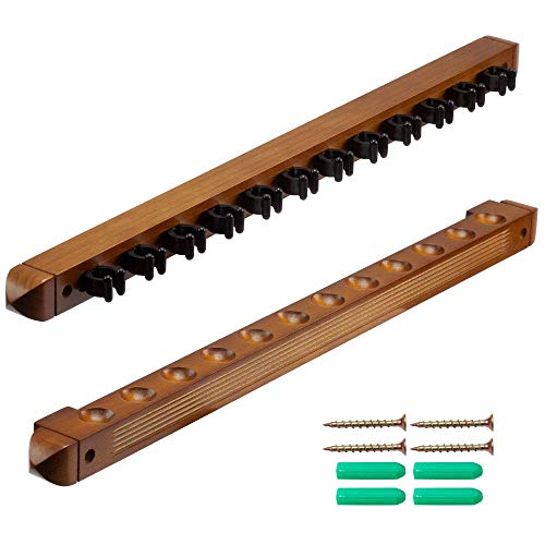 GSE Games & Sports Expert 6/8/12 Pool Cue Wall Mounted Rack. Billiard Cue Sticks Wall Rack (Several Colors Available) (12 Cue - Oak)