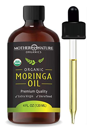 USDA Organic Moringa Oil - Highest Quality, Cold-Pressed, Unrefined, non-GMO - 4 Ounce Glass Bottle with Dropper - For Face, Body, and Hair - Food Grade for Oral Consumption