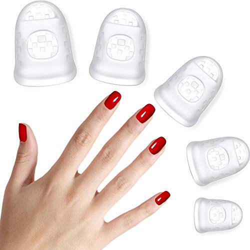Silicone Fingertip Protectors Guitar Finger Guards Anti Slip Finger tips Sleeves Protection Covers Caps Pads for Stringed Instruments Counting Sewing Paperwork, 5 Sizes (60 Pieces, Transparent)