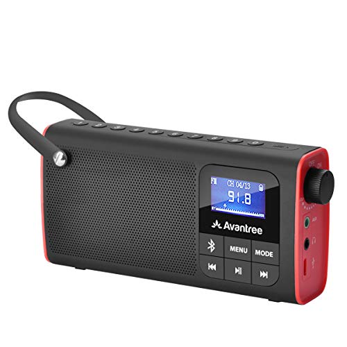 Avantree SP850 Portable FM Radio with Bluetooth Speaker and SD Card Player 3-in-1, MP3 Player with Headphones Socket, Auto Scan Save, LED Display, Rechargeable Battery Transistor Radio (No Am)