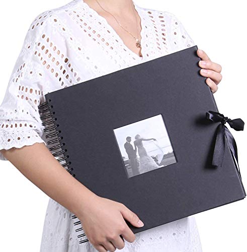 Scrapbook Photo Album 12x12 Inch DIY with Cover Photo Pocket 80 Pages Silk Ribbon Craft Paper Album for Guest Book Anniversary Wedding Valentines Day