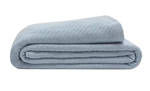 Elite Home 100% GOTS Certified Organic Cotton Super-Soft Bed/Throw Blanket, Ice Blue, Full/Queen