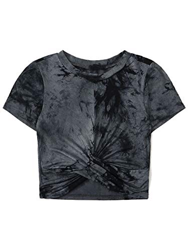 Floerns Women's Short Sleeve Tie Dye Twist Front Summer Crop Tops Tee T Shirts Black XL