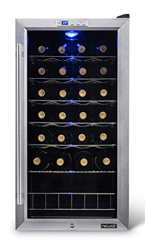 NewAir Wine Cooler and Refrigerator, 27 Bottle Freestanding Wine Chiller Fridge, Stainless steel with Glass Door, AWC-270E