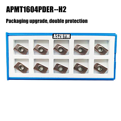 ASZLBYM 10PCS APMT1604 PDER-H2 Carbide Milling Insert Used for Indexable Face Mill and End Mill, for Roughing Steel, Cast Iron, Stainless Steel and Aluminum (APMT1604PDER H2)