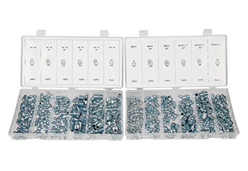 SAE & MM Hydraulic Grease Fitting Kit, 220 Piece Straight and Angled | 1/4', 1/8'