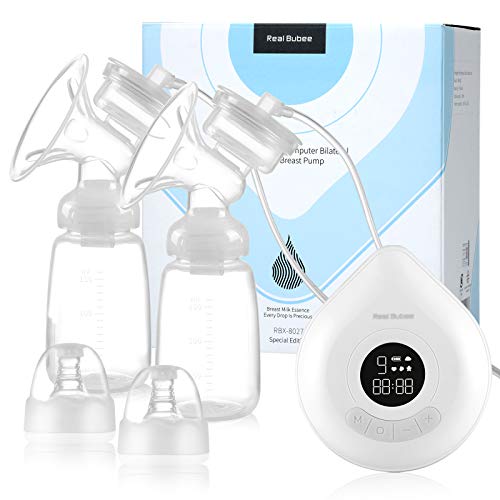 Real Bubee Breast Pumps Double Electric Breast Feeding Pump, Portable Pain Free Strong Suction Power with 3 Modes & 9 Levels, Hands-free, Quiet, Rechargeable, BPA Free, Lightweight Breast Pumps, White