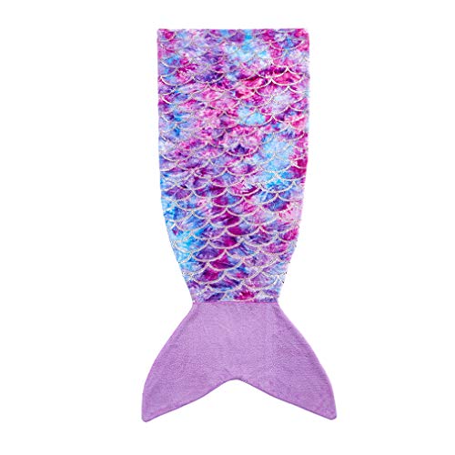 Mermaid Tail Blankets Glittering Cozy Soft Flannel Rainbow Colorful Gifts All Season for Girls (Purple Pink, Kids)