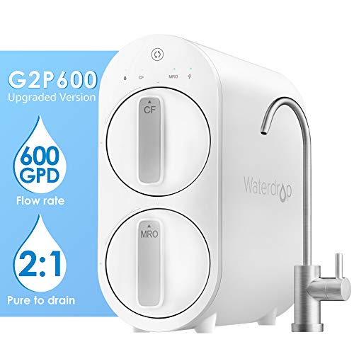 RO Reverse Osmosis Water Filtration System, 600 GPD, 2:1 Pure to Drain, Tankless, Smart Panel, Composite Multi-stage, FCC Listed, USA Tech, WD-G2P600-W