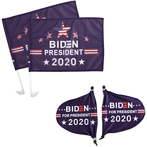 4 Pack Biden 2020 Car Flag and Biden Car Side Mirror Cover- Double Side Blue Support Biden Car Vehicle Flag with Pole and Auto View Mirror Protect Cover for American Election Day