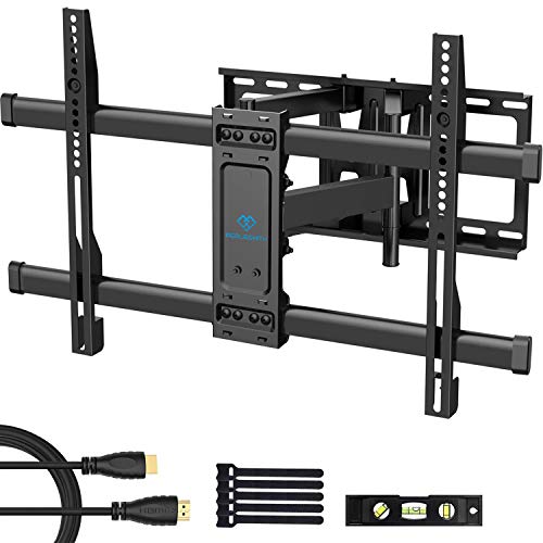 PERLESMITH Full Motion TV Wall Mount Bracket Dual Articulating Arms Bear up to 132lbs for Most 37-70 inch TV with Tilt, Swivel, Rotation fit LED, LCD, OLED, Plasma Flat Screen TV, Max VESA 600x400mm