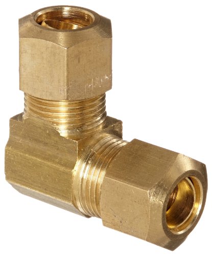 Anderson Metals 50065 Brass Compression Tube Fitting, 90 Degree Elbow, 3/8' x 3/8' Tube OD