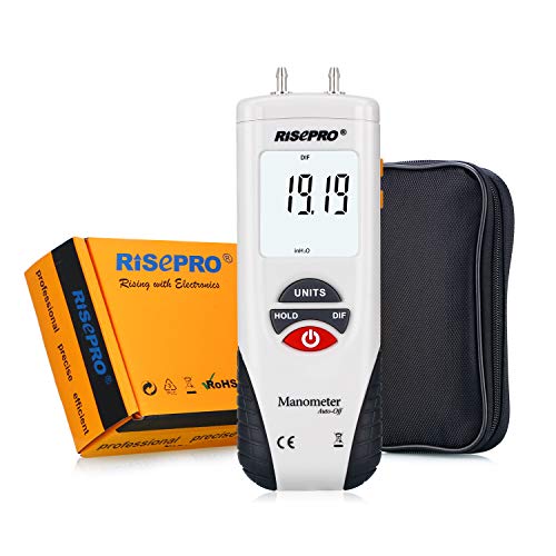 Manometer, RISEPRO Digital Air Pressure Meter and Differential Pressure Gauge HVAC Gas Pressure Tester