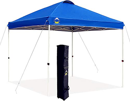 CROWN SHADES 10x10 Pop up Canopy Outside Canopy, Patented One Push Tent Canopy with Wheeled Carry Bag, Bonus 8 Stakes and 4 Ropes, Blue