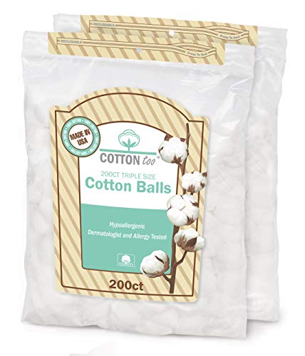 Cotton Too 200 Count Triple Size 100% Cotton Balls, 2 Pack